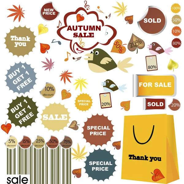 Herbst-Sale-Set mit Aufklebern und Etiketten — Stockfoto