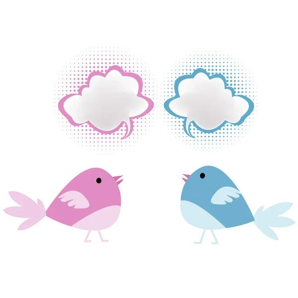 Pássaros rosa e azul com bolhas de chat — Fotografia de Stock