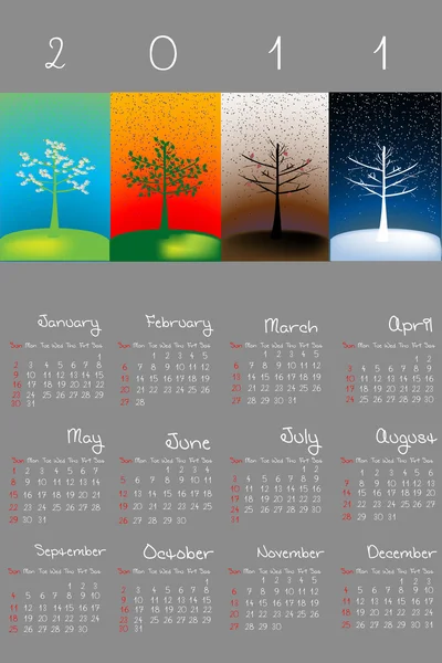 2011 calendar with seasons on grey background — Stock Photo, Image