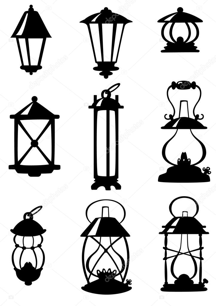 Nine antique lamps