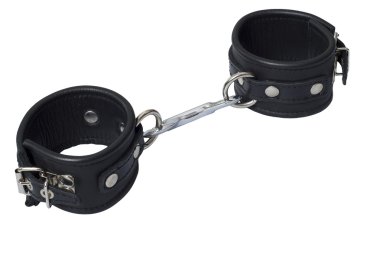 Black Leather Locking Hand Cuffs clipart