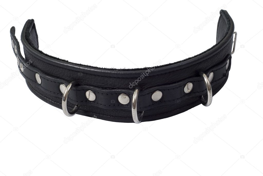 Black leather collar with 3 rings