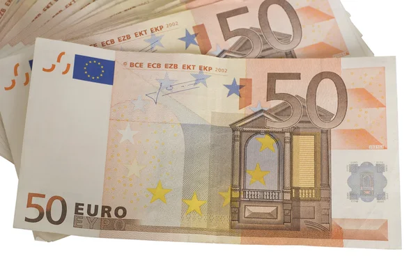 Close-ups of a fan of 50 Euro bank notes — Stock Photo, Image