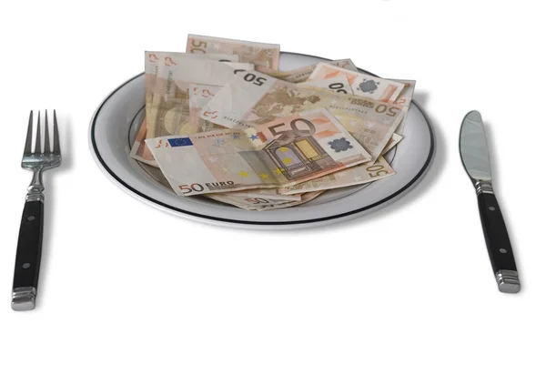 stock image Fifty Euro Banknotes on a plate