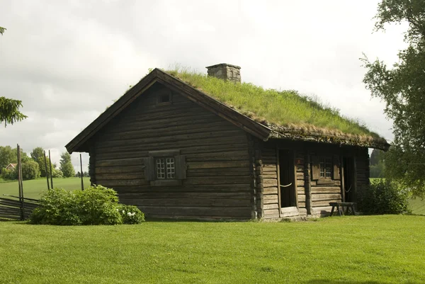 Starý farmář dřevěný dům muzeum gamle hvam. — Stock fotografie