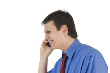 Telefonda konuşan bir iş adamının portresi.