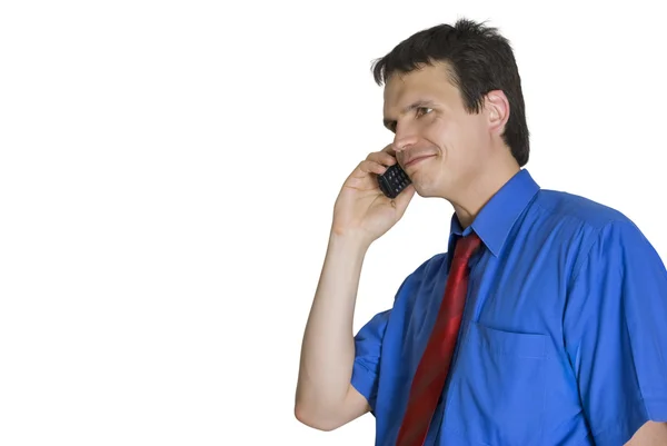 Portret van een zakenman in gesprek op een telefoon. — Stockfoto