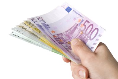 Close-up of100, 200 and 500 Euro banknotes. clipart