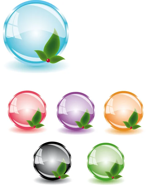 Glossy button with leafs Stock Vector
