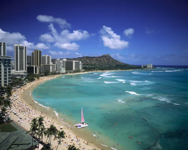 Spiaggia di Waikiki, Hawaii Foto Stock Royalty Free