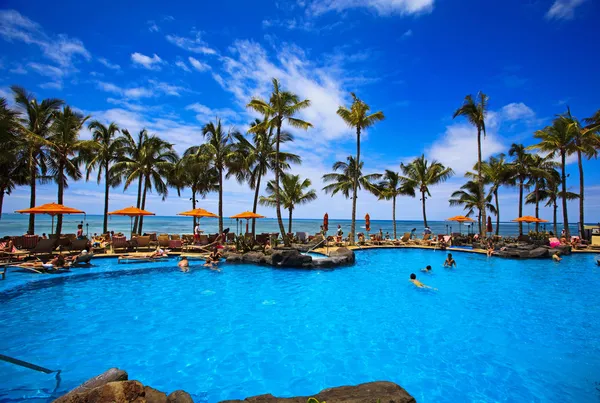 와이키키 비치, 하와이에 수영장 로열티 프리 스톡 이미지