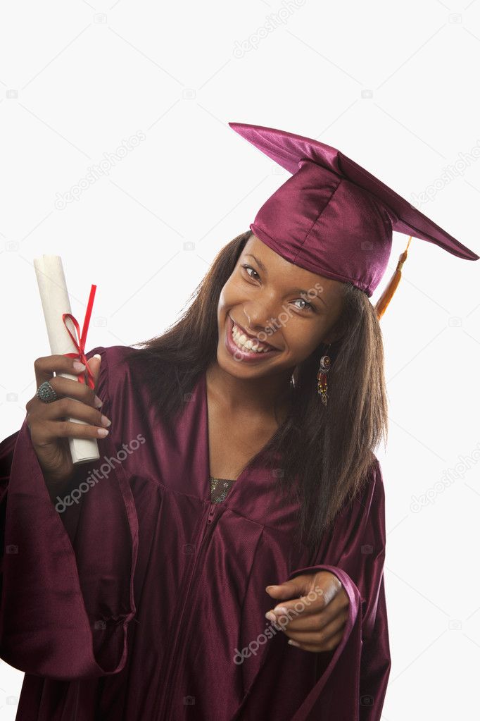 Female college graduate in cap and gown