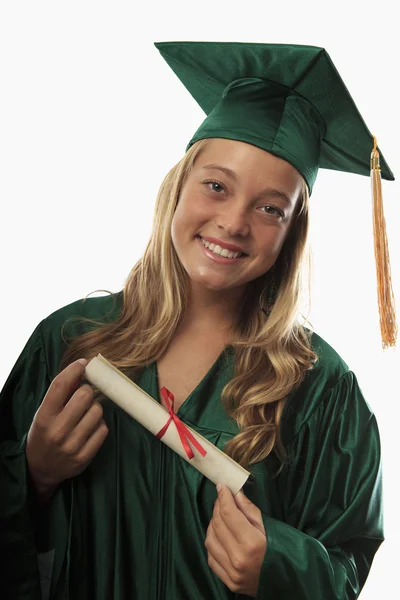 Absolventin in Mütze und Kleid — Stockfoto