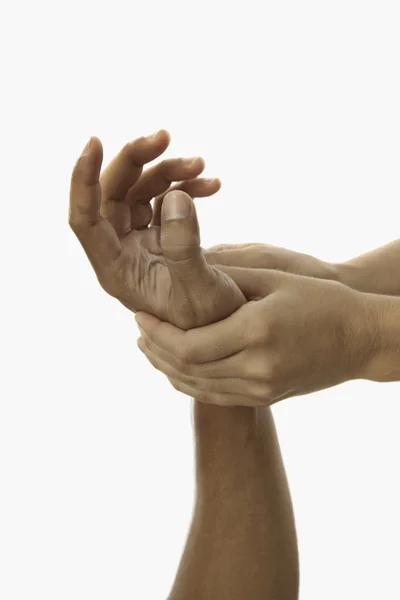 Dotyky rukou masérka — Stock fotografie