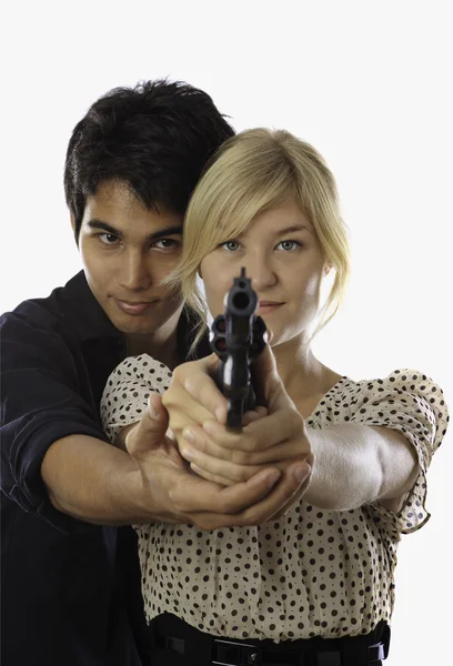 stock image Man and woman with handgun