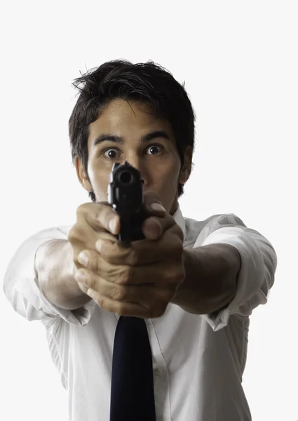 Man aims pistol — Stock Photo, Image