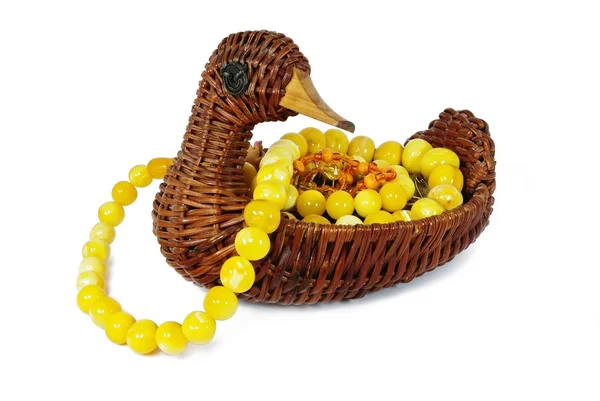 Contaimer in form of duck with beads — Stock Photo, Image