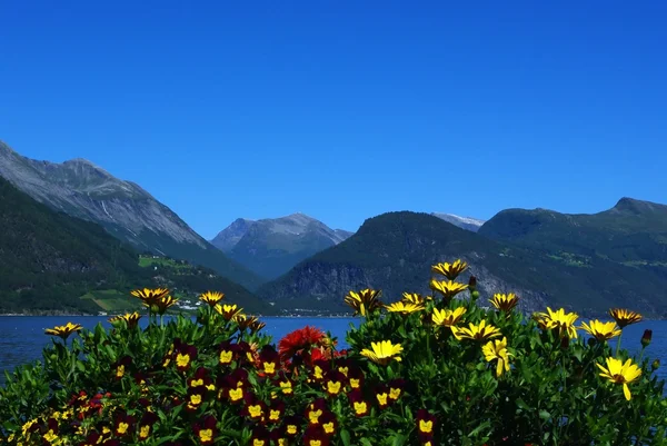 Picos de montanha no norte da costa atlântica, Noruega — Fotografia de Stock