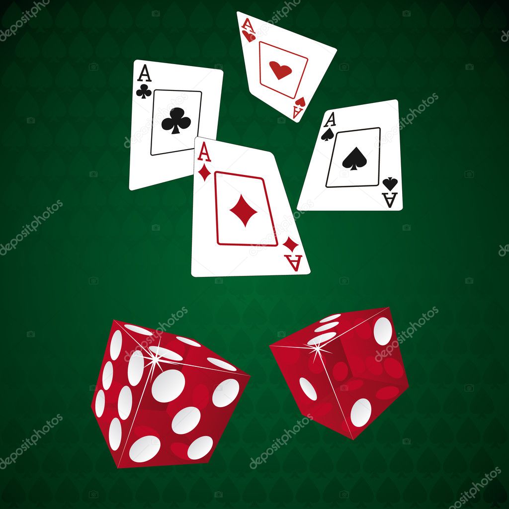 Glossy transparent dices and quads aces