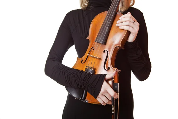 Mulher segure viola antes de jogar — Fotografia de Stock