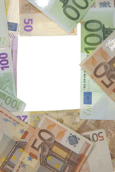 Aranged pod rachunki euro w ramce — Zdjęcie stockowe