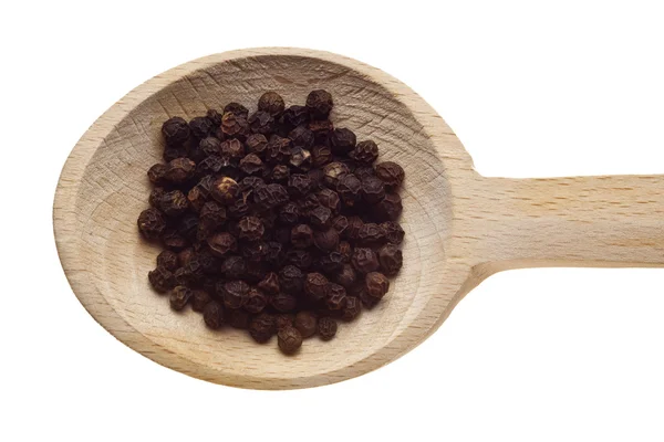 Örter och kryddor på träskedar - peppar — Stockfoto