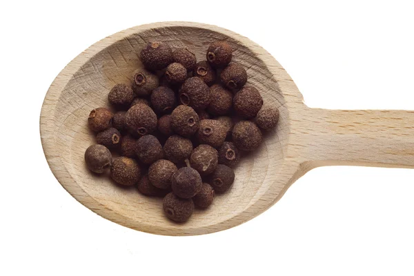 stock image Herbs and spices on wooden spoons - Pepper