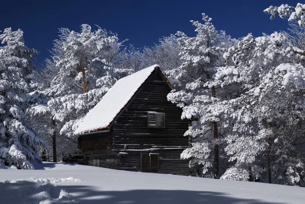 山中雪房子 — 图库照片