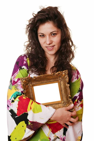 画像のフレームを保持している女性 — ストック写真
