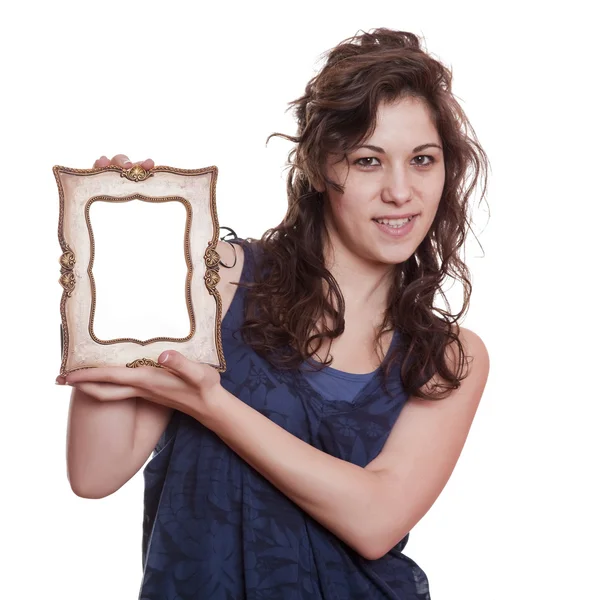 Vrouw met een afbeeldingsframe — Stockfoto