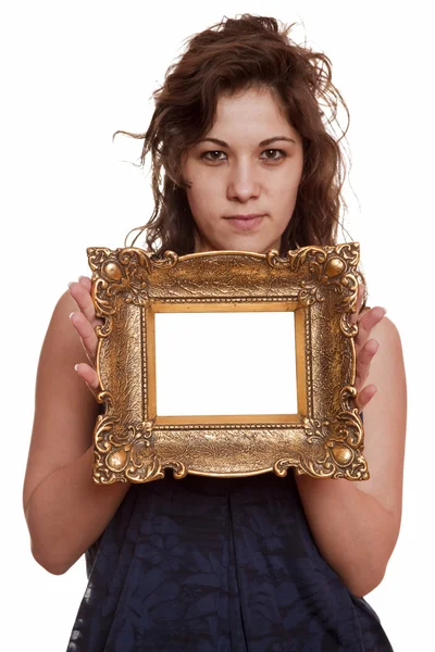 Vrouw met een afbeeldingsframe — Stockfoto