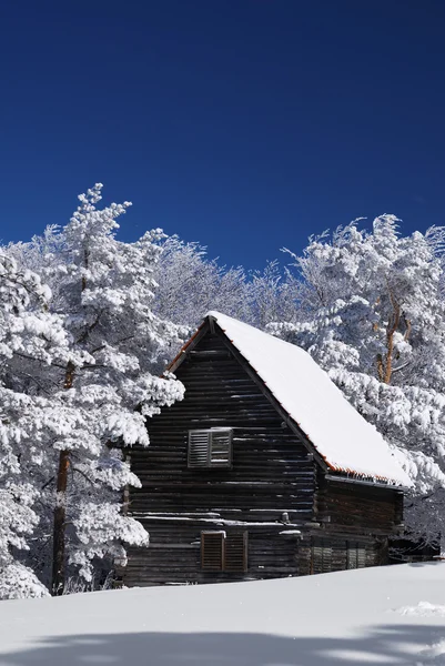 Berghuis in sneeuw — Stockfoto