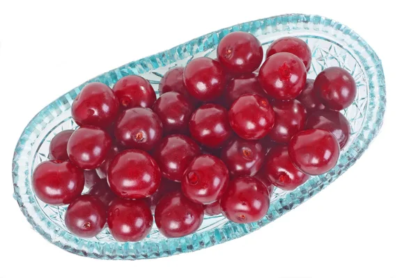 Crystal glass bowl with cherries — Stock Photo, Image