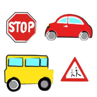 Naif car and bus clipart