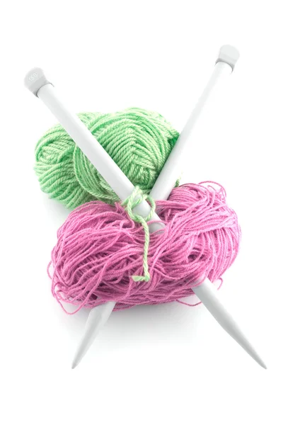 Green and pink knitting wool — Stock Photo, Image
