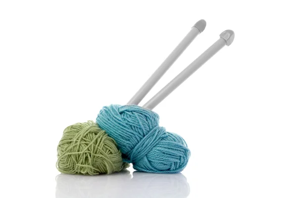 Blue and green knitting wool — Stock Photo, Image