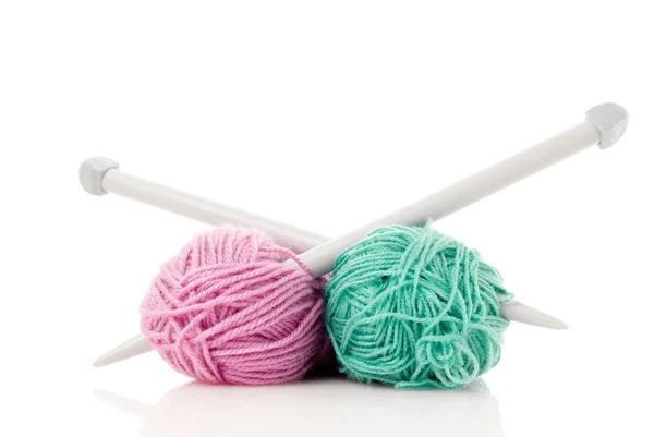 Laine à tricoter verte et rose — Photo