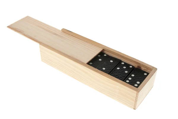 Domino in wooden box — Stock Photo, Image