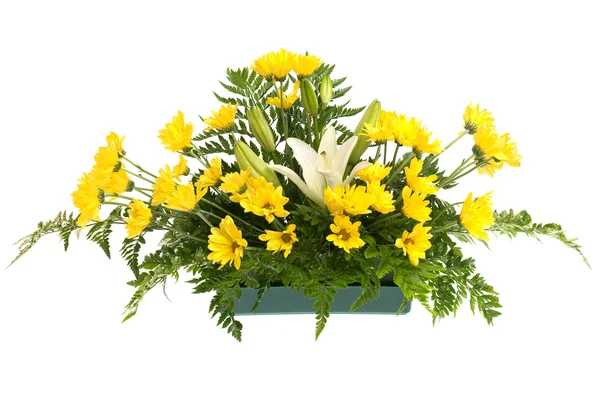 Žluté sedmikrásky a bílé květy uspořádání — Stock fotografie