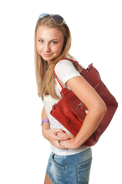 Молода красива дівчина з сумкою Ліцензійні Стокові Зображення