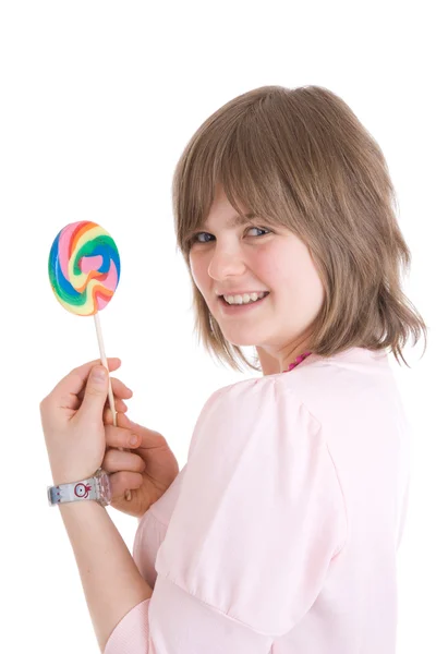 Το κορίτσι με μια καραμέλα ζάχαρη — Φωτογραφία Αρχείου