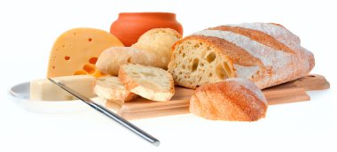 Piece of butter, bread and a knife clipart