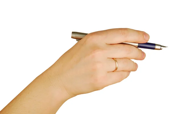 Womanish hand with an ink pen — Stock Photo, Image