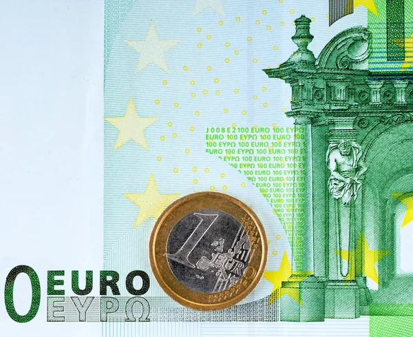 100 euros y 1 euro —  Fotos de Stock