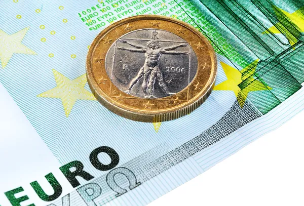 100 euros y 1 euro —  Fotos de Stock