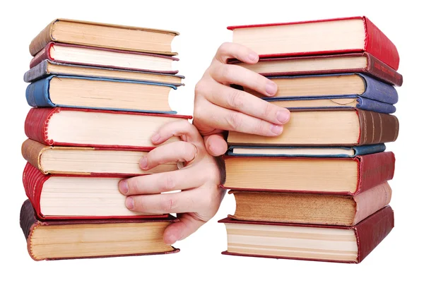 오래 된 책과 손 더미 — 스톡 사진