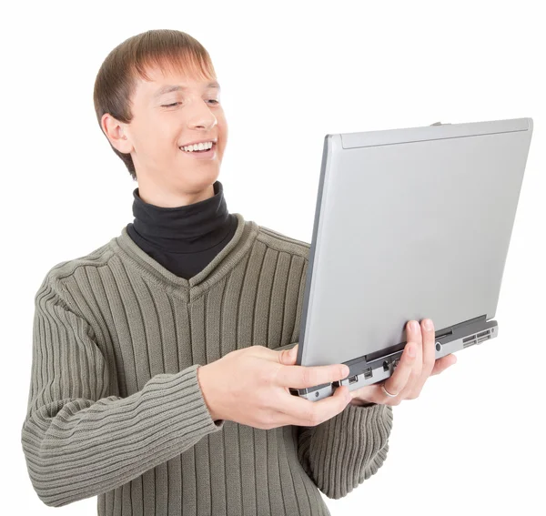 Joven con el ordenador portátil — Foto de Stock