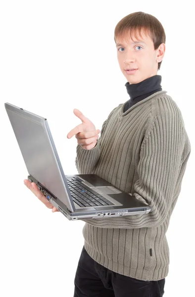 Νεαρός άνδρας με φορητό υπολογιστή — Φωτογραφία Αρχείου