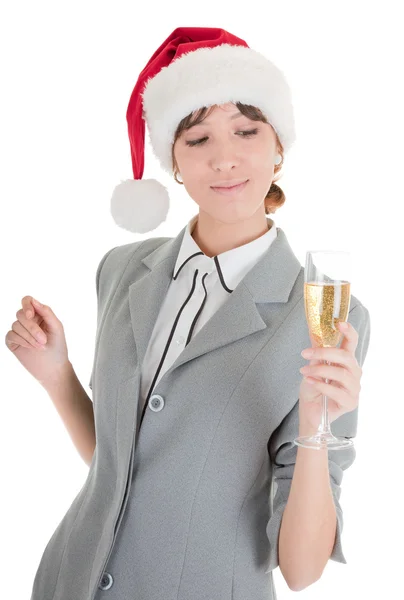 商务女孩在圣诞老人帽子 — 图库照片