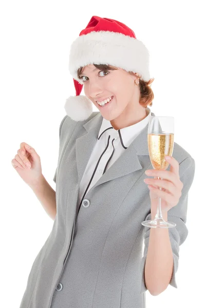 Zakelijke meisje in Kerstman hoed — Stockfoto